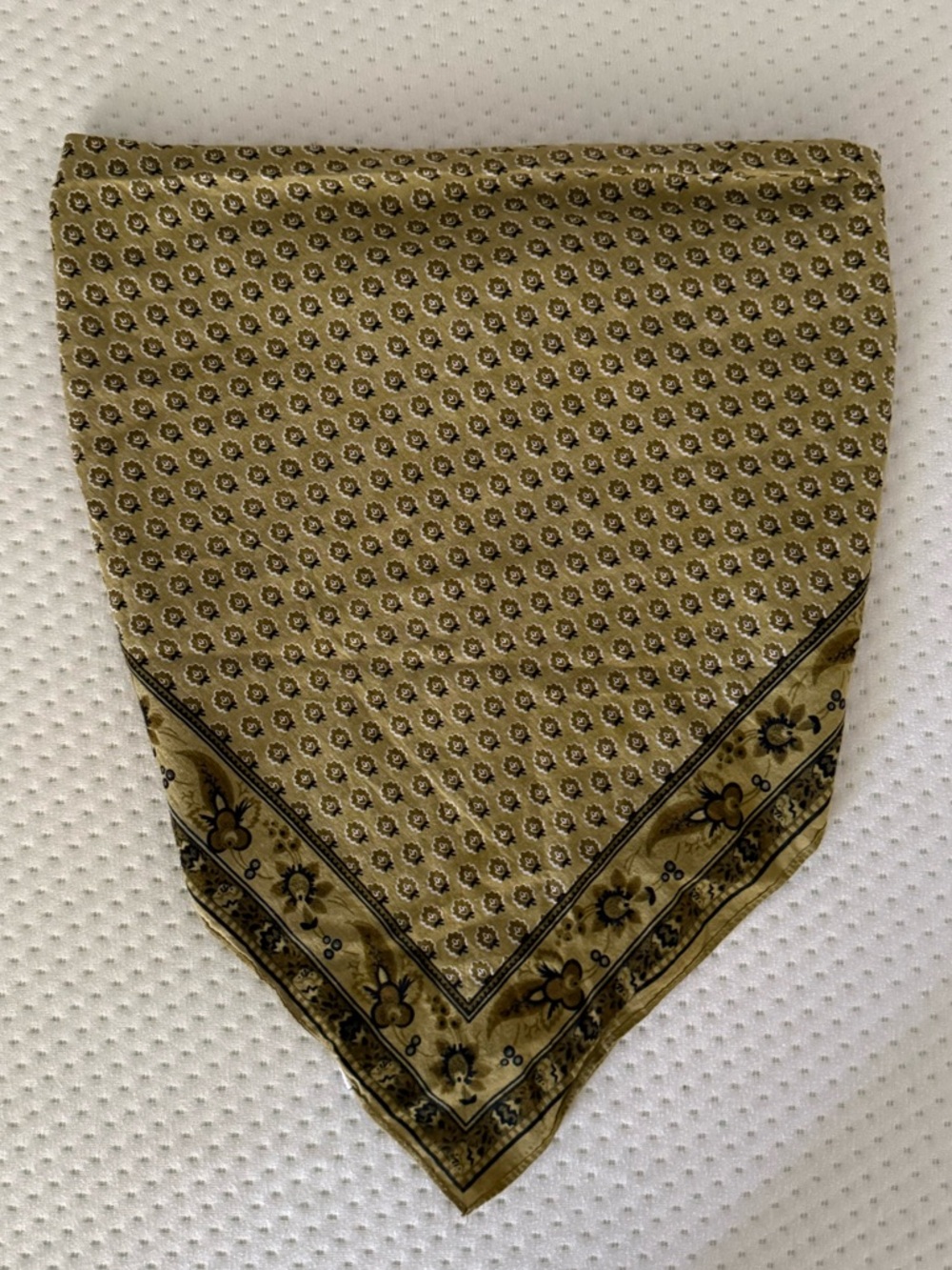 Vintage Paisley Silk Scarf in Olive Green and Black
